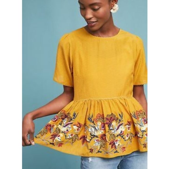 Anthropologie Tops - Anthropologie Bhanuni Embroidered Peplum Top M